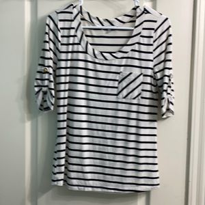 Black and white striped business casual shirt